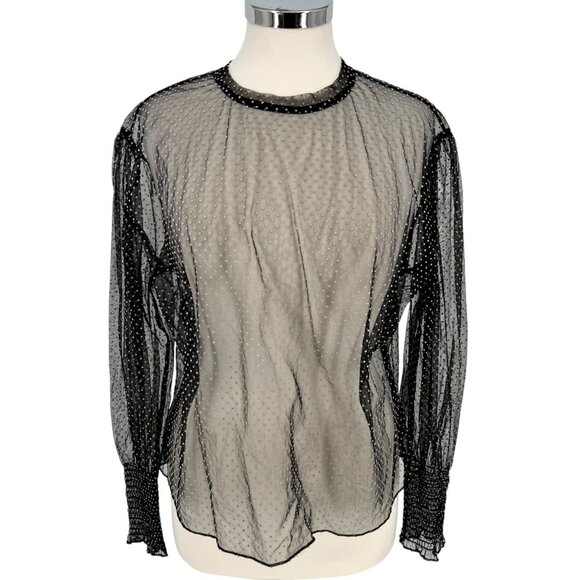 Zara Sheer Black Polka Dot Long Sleeve Blouse Size Medium - Picture 1 of 9